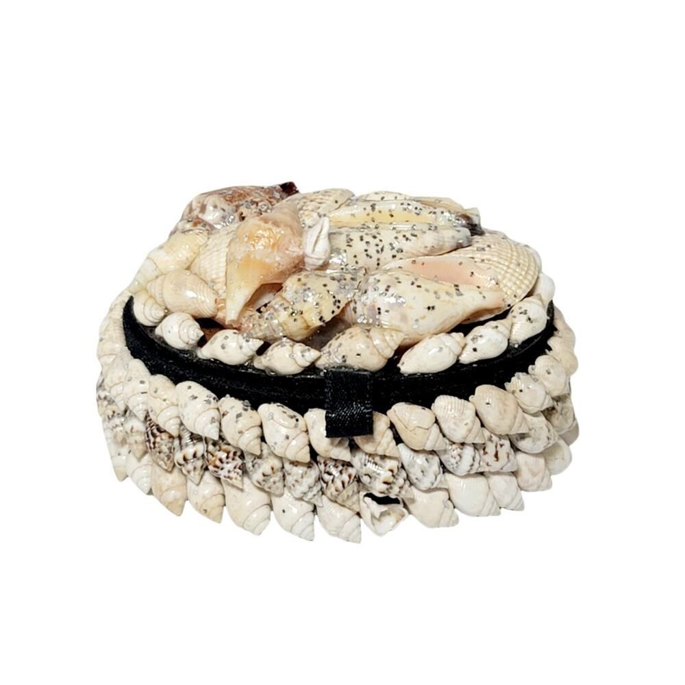 Vintage Folk Art Shiny Seashell Trinket Jewelry Box Treasure Chest Small Box 3"
